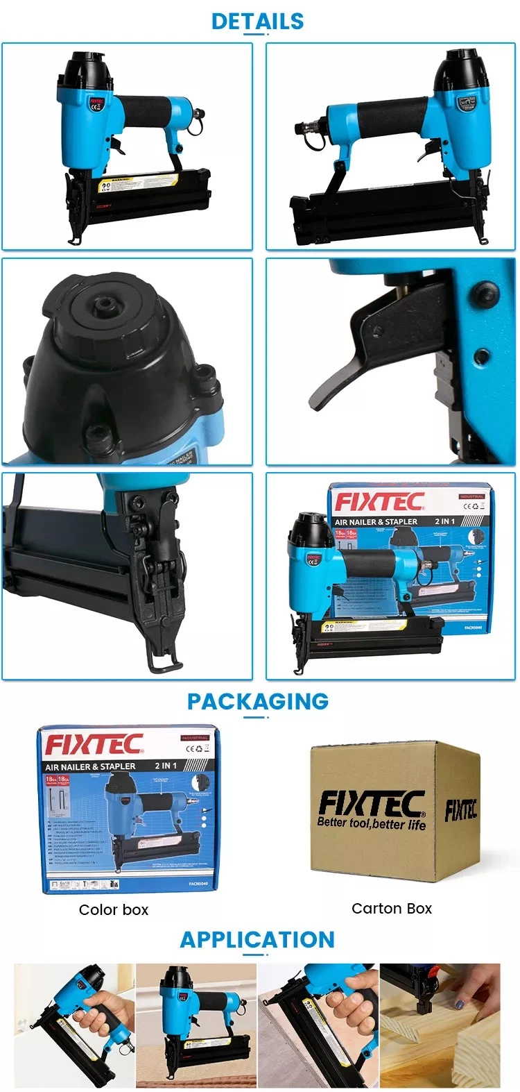 Fixtec Air Tools 2 in 1 Combo Concrete Brad Nailer Gun Kit Machine